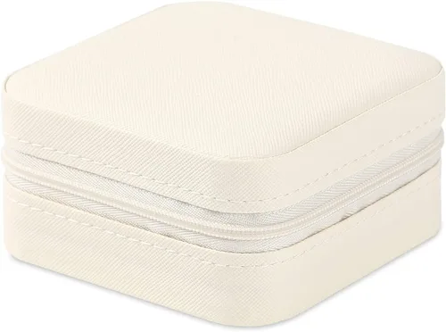 Vista 2 de Mini joyero portátil de viaje de cuero para joyas organizador de anillos caja de regalo para niñas y mujeres blanco