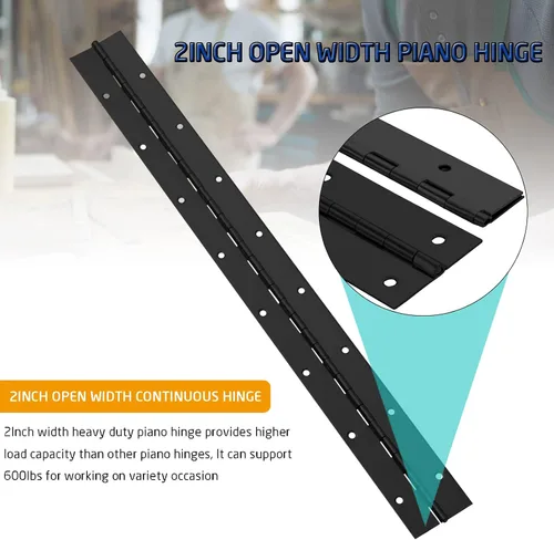 Vista 4 de Bisagra de Piano de Acero Inoxidable Negra de 2 Piezas de 2" x 18", 0.060" / 1/16" de Grosor, Bisagra de Piano de Trabajo Pesado con Agujeros Negro