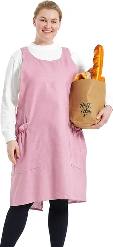 Vista 31 de Delantales grandes de talla grande para mujer con bolsillos de algodón y lino para hornear cocina