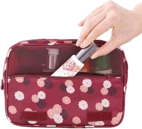 Vista 3 de Axgo Multifuncional cosmético portátil viaje plegable maquillaje bolsas de aseo con gancho, rojo