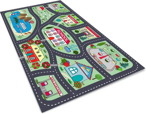 Vista 7 de Alfombra de coche para niños, alfombra de tráfico por carretera, alfombra para jugar con juguetes de automóviles, alfombras educativas de la vida