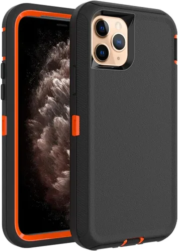 Vista 30 de Funda para iPhone 13 mini, Funda Resistente a Prueba de Golpes y Caídas, Resistente y Rugosa, Negra+Naranja Negro y anaranjado
