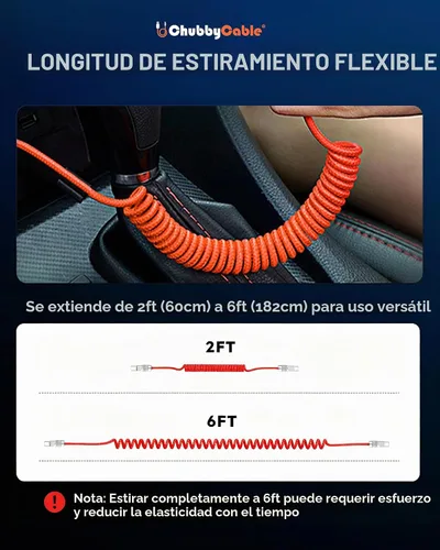 Vista 6 de chubbycable Cable de carga en espiral trenzado USB C a C 240W, naranja, 6