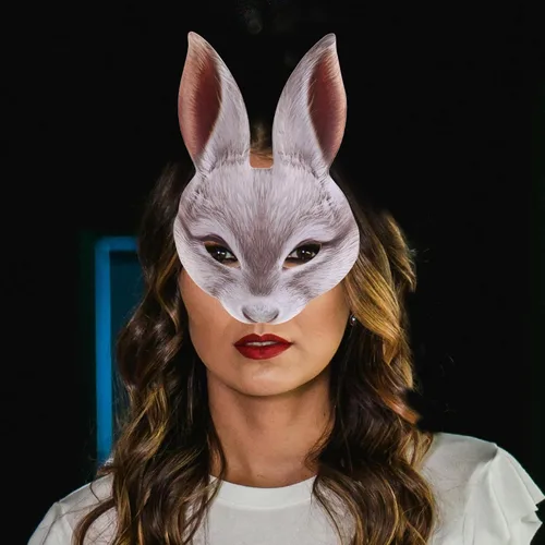 Vista 7 de GANAZONO Máscara de conejo de media cara, máscara ligera de Eva con orejas de conejo para Pascua, Halloween, carnaval, disfrazarse