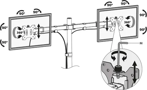 Vista 6 de Emuca - Soporte de monitor dual de 13 a 32 pulgadas para mesa, pc Brazo monitor de hasta 17.6 lbs, altura ajustable, inclinación y giro 360º, MAX