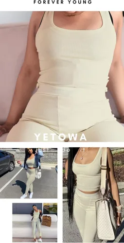Vista 2 de Conjunto deportivo de 2 piezas para mujer, camiseta sin mangas de punto acanalado para yoga, leggings de cintura alta, conjuntos de ropa deportiva