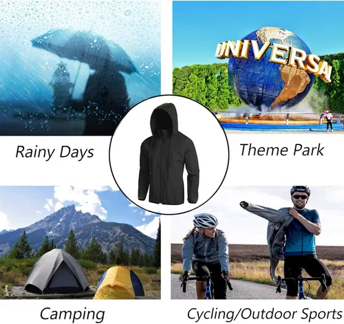 Vista 6 de COOFANDY Chaqueta impermeable unisex plegable, ligera, impermeable, con capucha, para correr, senderismo, ciclismo
