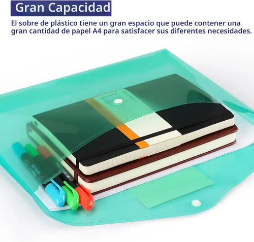 Vista 5 de Paquete de 6 carpetas transparentes para documentos, sobres de plástico, sobres de polietileno, sobres para archivos con bolsillo para etiquetas y 6