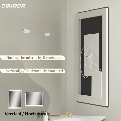 Vista 7 de SMIROR Espejo de baño LED con luces de 22" x 30", espejo de tocador rectangular redondeado iluminado para pared, iluminado frontal y retroiluminado