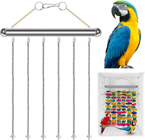 Vista 9 de Juguetes de pájaros extra grandes para guacamayos, bloques de madera multicolor juguete para masticar pájaros, jaula de loro, juguete de mordida