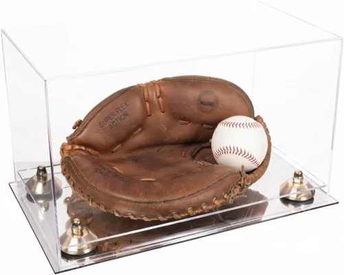 Vista 54 de Better Display Cases Vitrina de guantes de béisbol de acrílico transparente con elevadores negros (A011/V16)