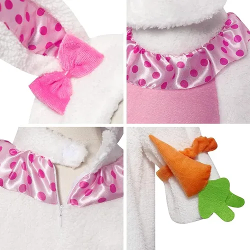 Vista 4 de Xinxiaomeng Disfraz de conejo de Pascua para niñas, traje de conejo y zanahoria, disfraz de conejo
