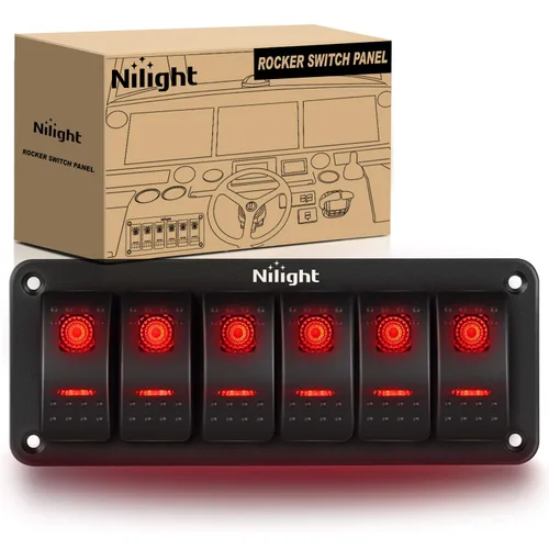 Vista 42 de Nilight Panel de Interruptores Basculantes de 2 Posiciones con Luz LED Naranja, 5 Pines On/Off, Interruptores Basculantes de Aluminio Precableados