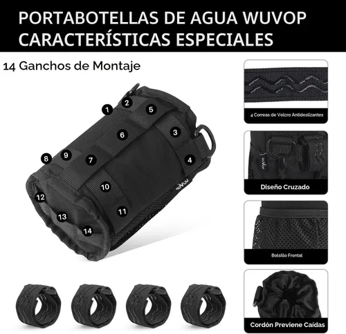 Vista 4 de WUVOP Soporte para Tazas de Bicicleta, Soporte para Botella de Agua de Manillar para Bicicletas con Bolsillos de Malla, Jaula Universal para Botella