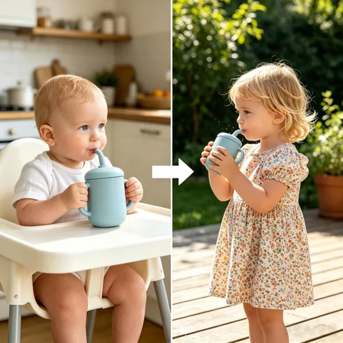 Vista 3 de Vasos de entrenamiento de silicona – Taza de entrenamiento para beber y taza de destete abierta para bebés de 6 a 12 meses en adelante, juego de Rosa