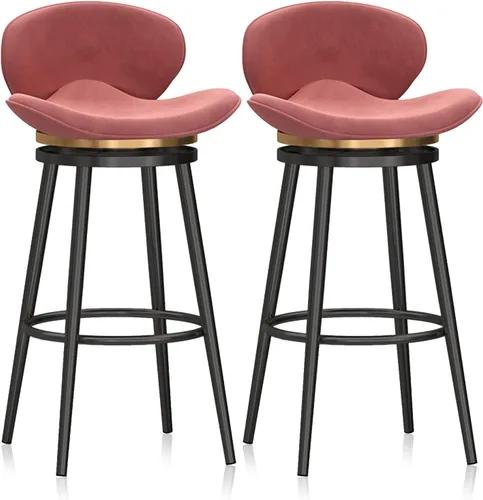 Vista 18 de Taburete de bar moderno con Patas de Metal Negro, giratorio de 360 grados, cómodo y tapizado, ideal para el hogar, bar, cocina, isla, comedor o Pub