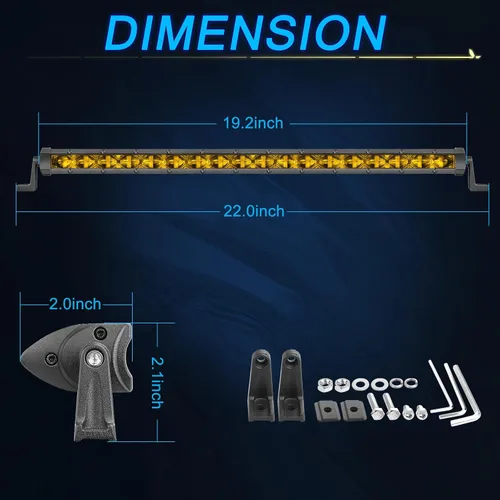 Vista 3 de ACEC SHOP Barra de luz LED ámbar de 20 pulgadas 90W, barra de luz ultra delgada de una sola fila, haz de punto, luces antiniebla para conducción