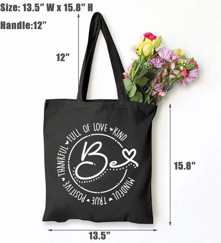 Vista 4 de TSIIUO Be Full of Love Kind Mindful True Positive Thankful - Bolsa de lona para mujer, inspiradora, reutilizable, bolsa de compras