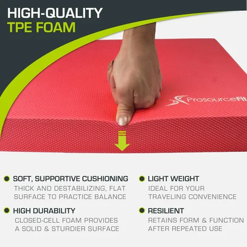 Vista 3 de ProsourceFit Almohadilla de equilibrio para ejercicios: alfombrilla de espuma antideslizante acolchada grande y rodillera para fitness, Rojo