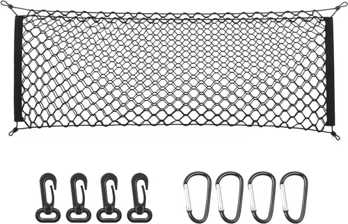 Vista 10 de MICTUNING - Red de carga para caja de camión, red de carga elástica de 49 x 15.2 pulgadas, elástica a 60 pulgadas con 4 mosquetones de metal