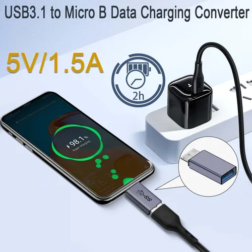 Vista 4 de QIANRENON Adaptador de disco duro externo USB A hembra a USB 3.0 Micro B macho de 10 Gbps USB 3.1 a Micro B convertidor de carga de datos
