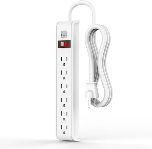 Vista 12 de Regleta protectora de sobretensiones, cable de extensión de 4 pies, protección contra sobretensiones de 600 julios, protección múltiple de 6 tomas