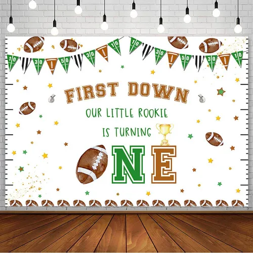 Vista 6 de AIBIIN Fondo de fútbol de 7 x 5 pies con temática de fútbol para el primer cumpleaños de niño, decoraciones de fiesta de cumpleaños con texto