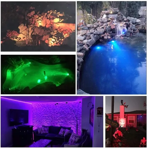 Vista 6 de SHOYO Luces de estanque que cambian de color, luces LED de 12 W, IP68, impermeables, subacuáticas, multicolor, regulables, fuente de memoria, focos