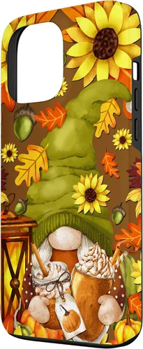 Vista 2 de iPhone 13 Pro Max Lindo gnomo de especias de calabaza con árbol de otoño hojas de otoño