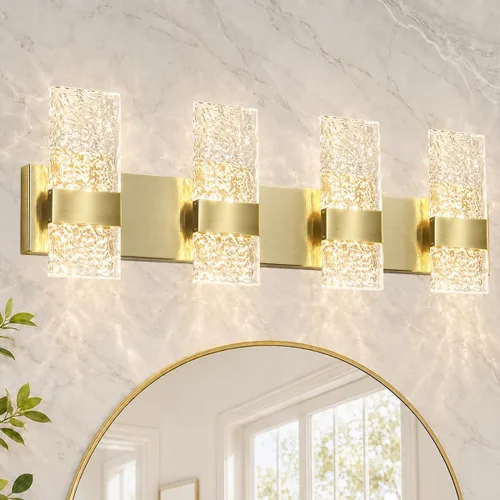 Vista 11 de Lámpara de Tocador para Baño, Moderna Lámpara LED de Tocador Dorado Cepillado, Aplique de Pared LED Regulable de 19W para Baño, Dormitorio, Perfecta