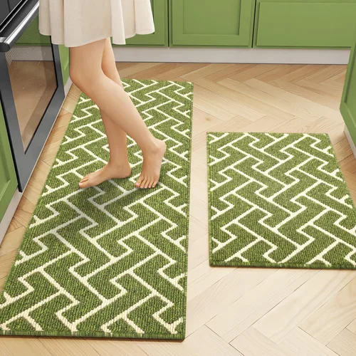 Vista 30 de Juegos de alfombras de cocina de 2 piezas - Alfombras de cocina antideslizantes coloridas para piso - Gruesas, alfombra decorativa de piso de cocina