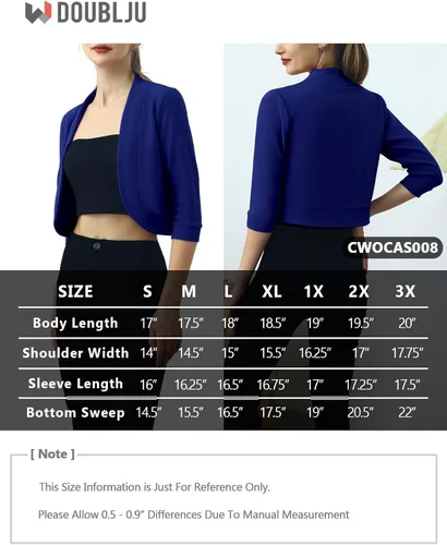 Vista 6 de DOUBLJU Bolero - Chaqueta corta con frente abierto, manga 34, básica, para negocios, casual, para mujer, talla grande