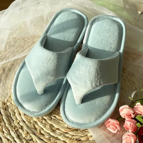Vista 2 de Pantuflas tipo tanga para mujer con espuma viscoelástica, sandalias de terciopelo para mujer, puntera abierta, suaves y cómodas, para usar