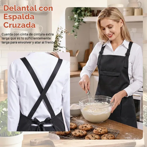 Vista 4 de Nanxson Delantal ajustable para mujer, delantal de trabajo profesional con bolsillos para herramientas CF3010 Negro