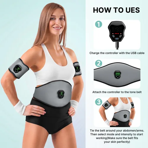 Vista 5 de NEWPINE Cinturón de fitness, estimulador muscular alimentado para uso doméstico, para acondicionamiento muscular gris