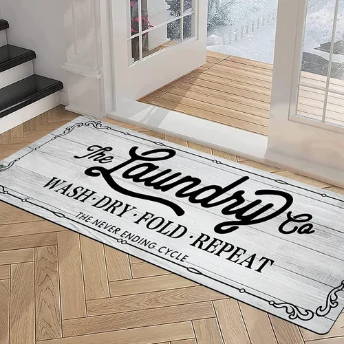 Vista 6 de Pauwer - Alfombra de cocina estilo granja, 20"X48", beige, antideslizante, lavable, hecha a máquina Goma, lavable, duradero, fácil de limpiar