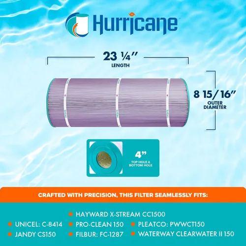 Vista 3 de Hurricane Filtros - HF8414-01P Cartucho de filtro de piscina morado platino - Reemplazo para PWWCT150, Unicel C-8414, Filbur FC-1287, Waterway