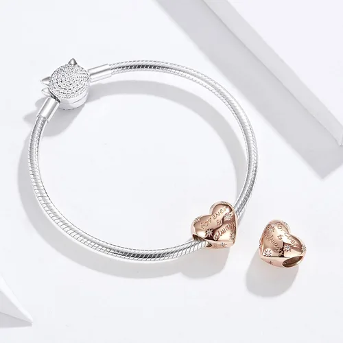 Vista 3 de Abalorios de ángulo de amor de plata de ley 925 con forma de corazón de amor a mano en ángulo de cuatro hojas de trébol para pies de bebé para mujer