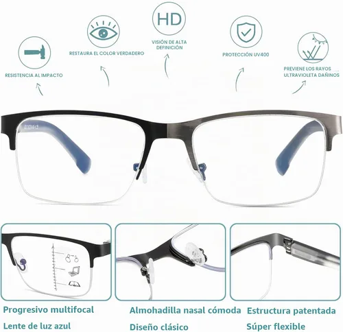 Vista 4 de Gafas de Lectura Multifocales para Hombres, Bifocales, Progresivas, Multifocales, sin Línea, de Lectura de Computadora, Bloqueo de Luz Azul, Armazón