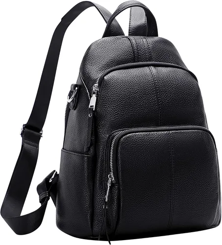 Vista 2 de ALTOSY Mochila de cuero suave para mujer, mochila versátil, Negro