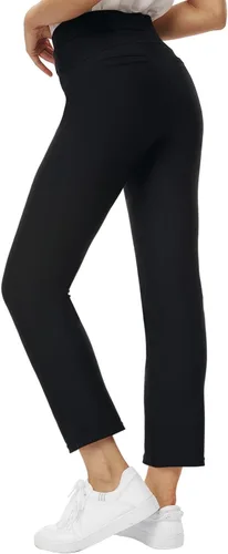 Vista 2 de Ginasy Pantalones de vestir negros para mujer, de negocios, casuales, de cintura alta, elásticos, para el trabajo, pierna recta, pantalones