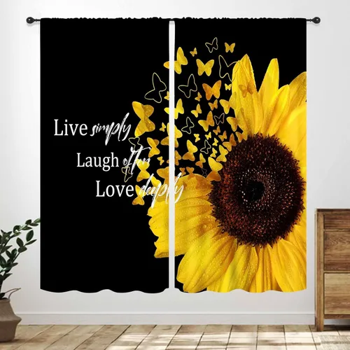 Vista 15 de Cortinas infantiles de abejas, cortinas de campo de primavera de acuarela de girasoles florales de nido de abeja, adorables abejas, cortinas