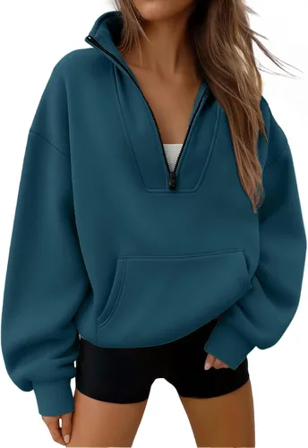 Vista 17 de Trendy Queen - Sudaderas con medio cierrey capucha de gran tamaño, comoda, extragrande, para otoño, Y2K, ropa de invierno, 2024 Gris
