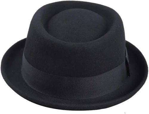 Vista 5 de F FADVES Sombrero de pastel de cerdo 100 fieltro de lana para hombre sombrero de cerdo que rompe malo parte superior plana para hombre Fedora Negro