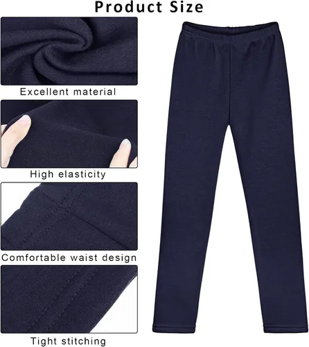 Vista 3 de TODDOR Paquete de 3 leggings de invierno con forro polar para niñas, elásticos, pantalones de terciopelo sólido, mallas cálidas y suaves para niños