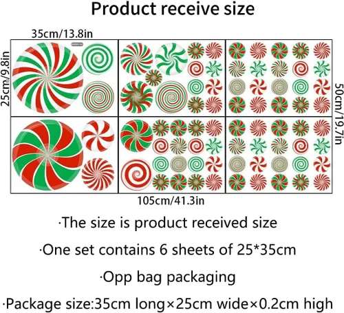 Vista 6 de 77 PCS Calcomanías de Pared de Dulces de Navidad Decoraciones Calcomanías de Pared de Navidad Calcomanías de Piso de Caramelo de Menta para Rojo