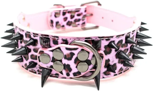 Vista 11 de Collar de perro con remaches de puyas afiladas 2 pulgadas de ancho, collares de cuero con estilo para perros medianos y grandes, Pitbull, Labrador