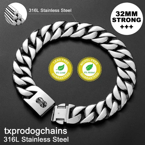 Vista 3 de txprodogchains Collar de cadena de perro grande con hebilla, fuerte y resistente, de 32 mm de grosor, collar de eslabones cubanos de acero