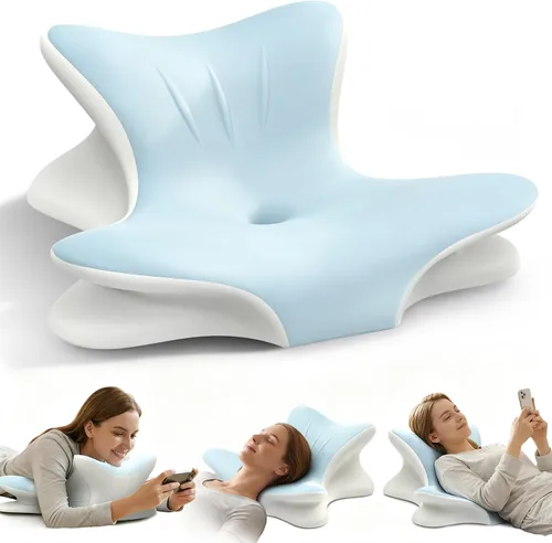 Vista 9 de Almohada cervical para el cuello para aliviar el dolor, almohada de lectura ergonómica para la cama, almohada de soporte de espalda de cuña de Gris