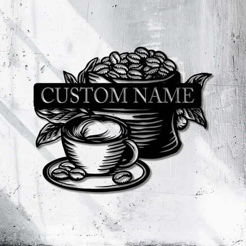 Vista 15 de Arte de pared de metal personalizado de café, letrero de café personalizado, letrero de nombre personalizado para amantes del café, regalo de arte